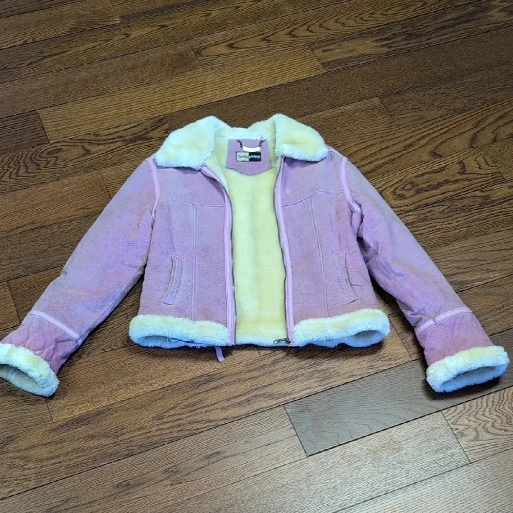 Shebang - VINTAGE Y2K Pink Shearling 100% Leather Bomber Jacket! - Picture 1 of 6